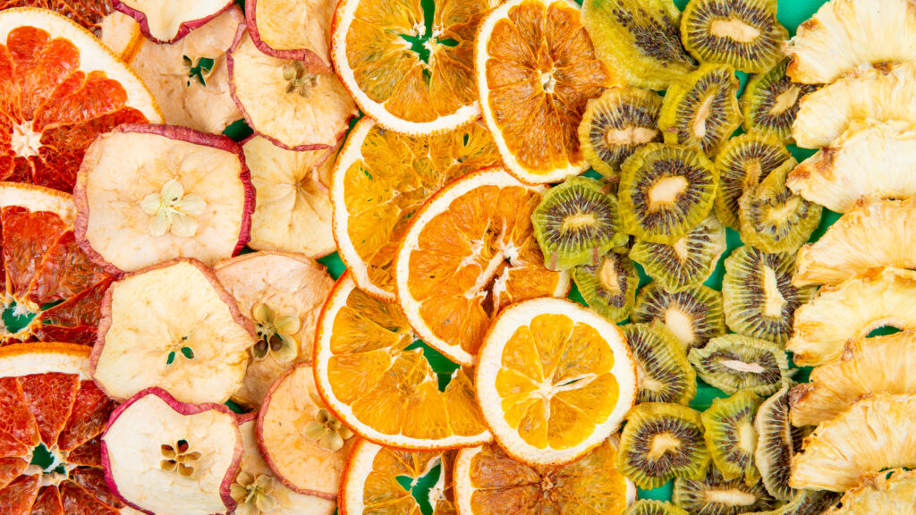 frutas liofilizadas e desidratadas